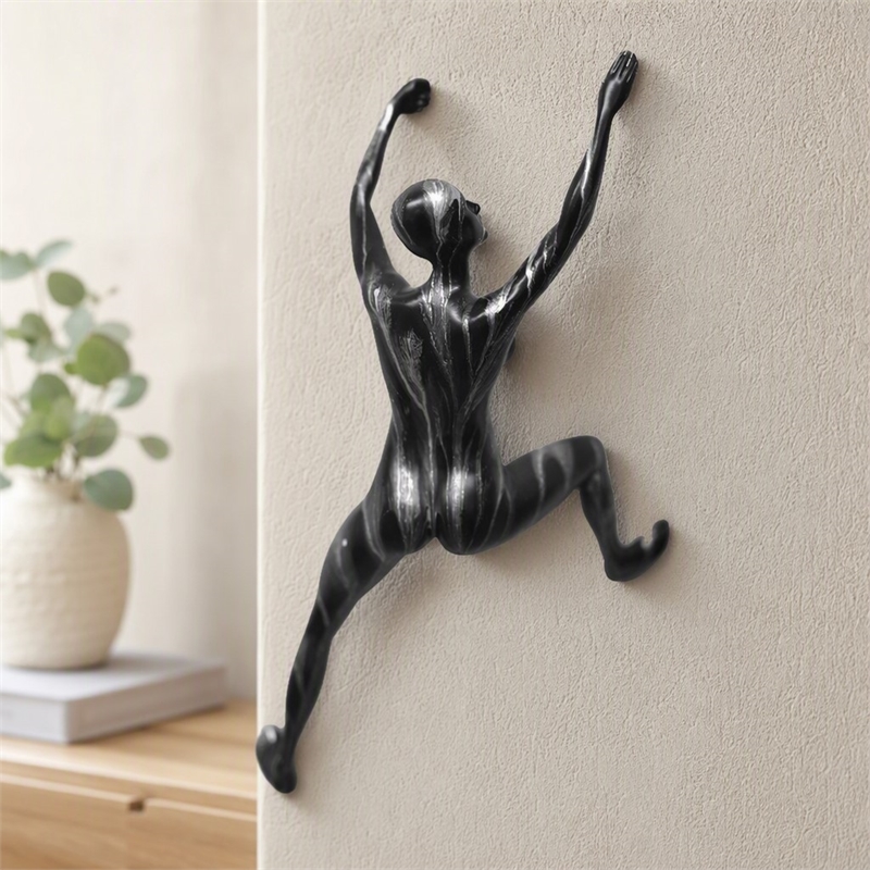 Maklaine Black & Silver Wall Climbing Woman Resin Sculpture - 7