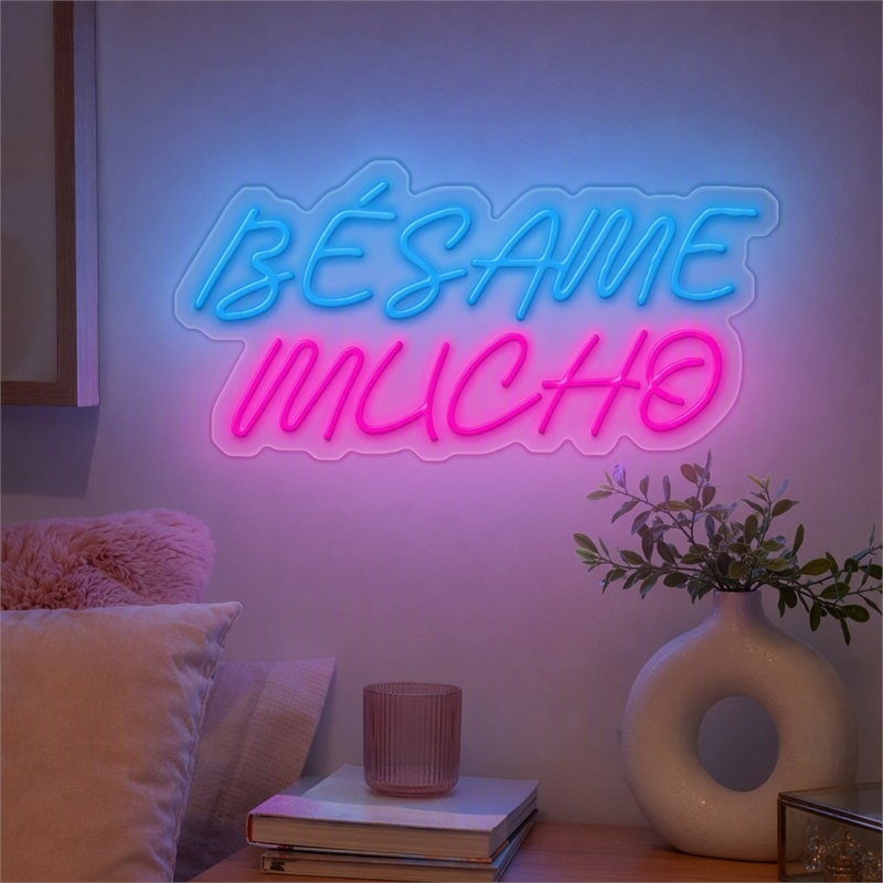 Maklaine LED Neon Sign on Acrylic - Besame Mucho Contemporary Wall Decor