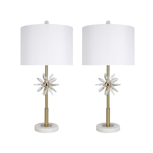 Maklaine Crystal Marble Table Lamp with Linen Shade in Soft Gold Finish