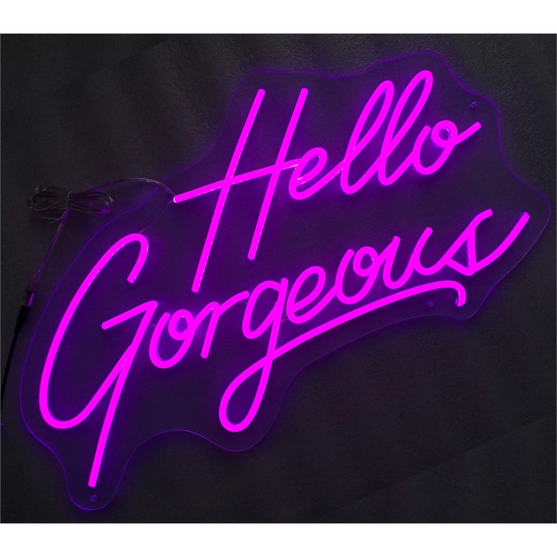 Maklaine Hello Gorgeous Neon Wall Sign in Radiant Purple Acrylic
