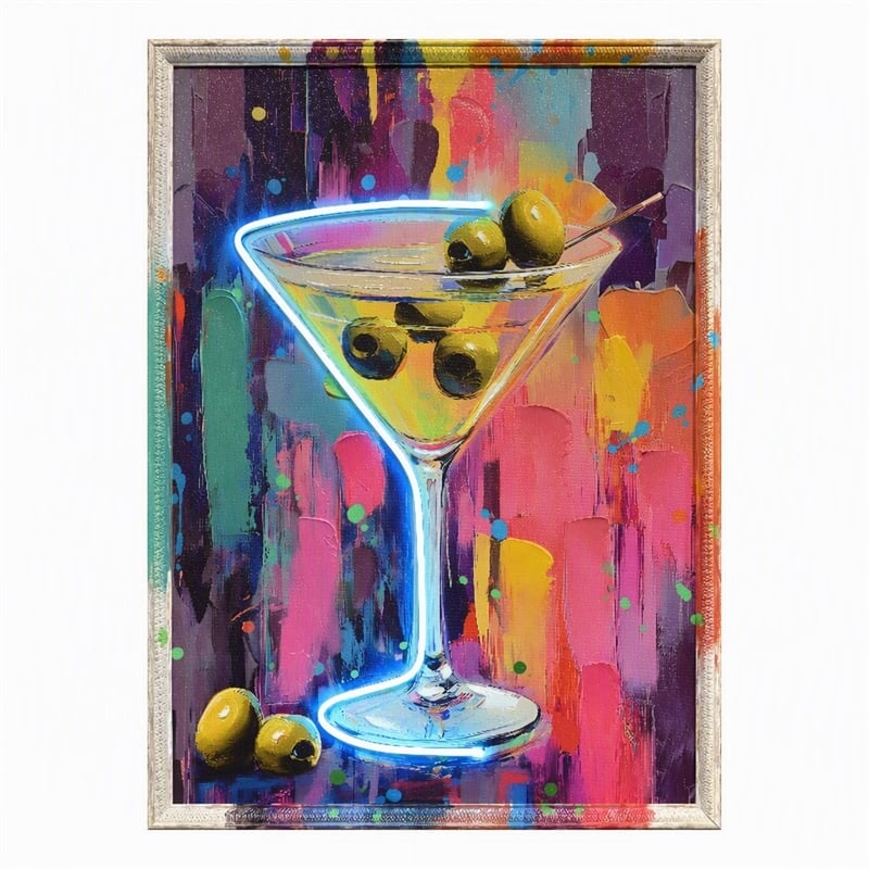 Maklaine Glow Martini LED Canvas Wall Art with Abstract Multi-Color Design