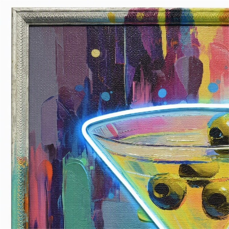 Maklaine Glow Martini LED Canvas Wall Art with Abstract Multi-Color Design