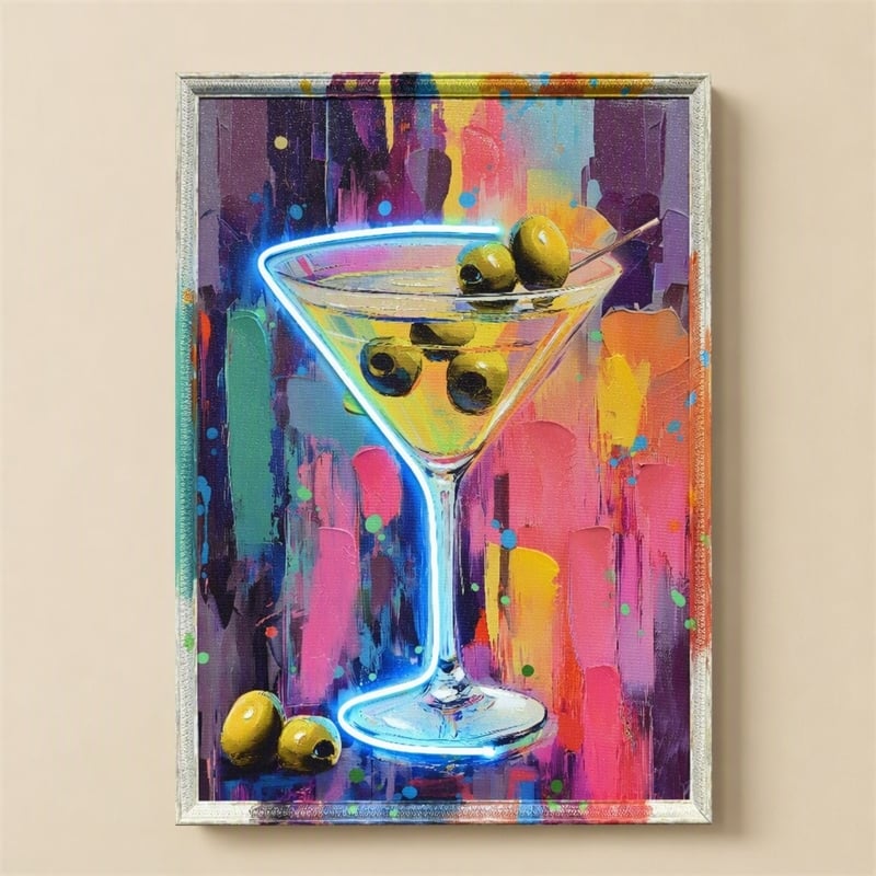 Maklaine Glow Martini LED Canvas Wall Art with Abstract Multi-Color Design