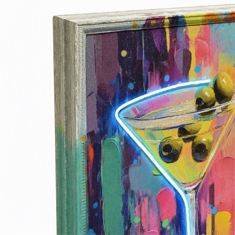 Maklaine Glow Martini LED Canvas Wall Art with Abstract Multi-Color Design