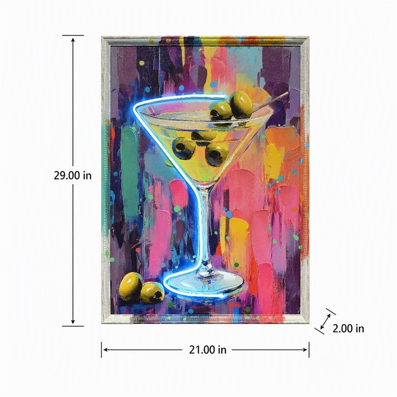 Maklaine Glow Martini LED Canvas Wall Art with Abstract Multi-Color Design