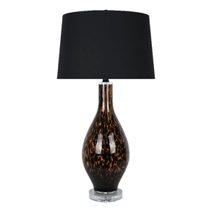 Maklaine Amber Art Glass Table Lamp with Black Shade and Crystal Base