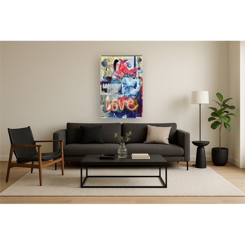 Maklaine Neon Love Graffiti Multi-Color Canvas Art with Beige Frame