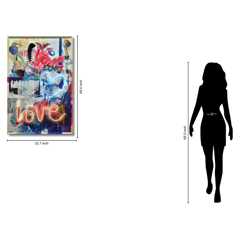 Maklaine Neon Love Graffiti Multi-Color Canvas Art with Beige Frame