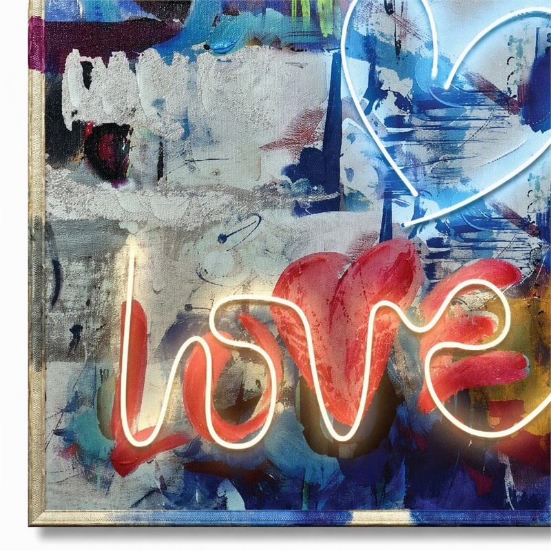 Maklaine Neon Love Graffiti Multi-Color Canvas Art with Beige Frame