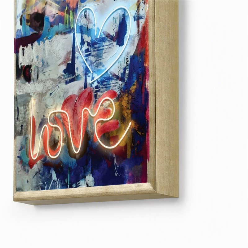 Maklaine Neon Love Graffiti Multi-Color Canvas Art with Beige Frame