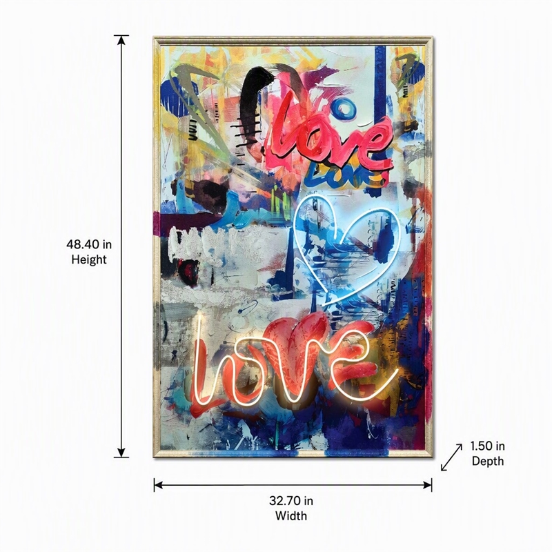 Maklaine Neon Love Graffiti Multi-Color Canvas Art with Beige Frame