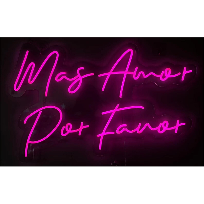 Maklaine Mas Amor Por Favor LED Neon Sign on Acrylic in Pink 30