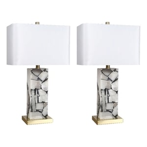 Maklaine Alabaster Mosaic Table Lamp with Soft Gold Accents