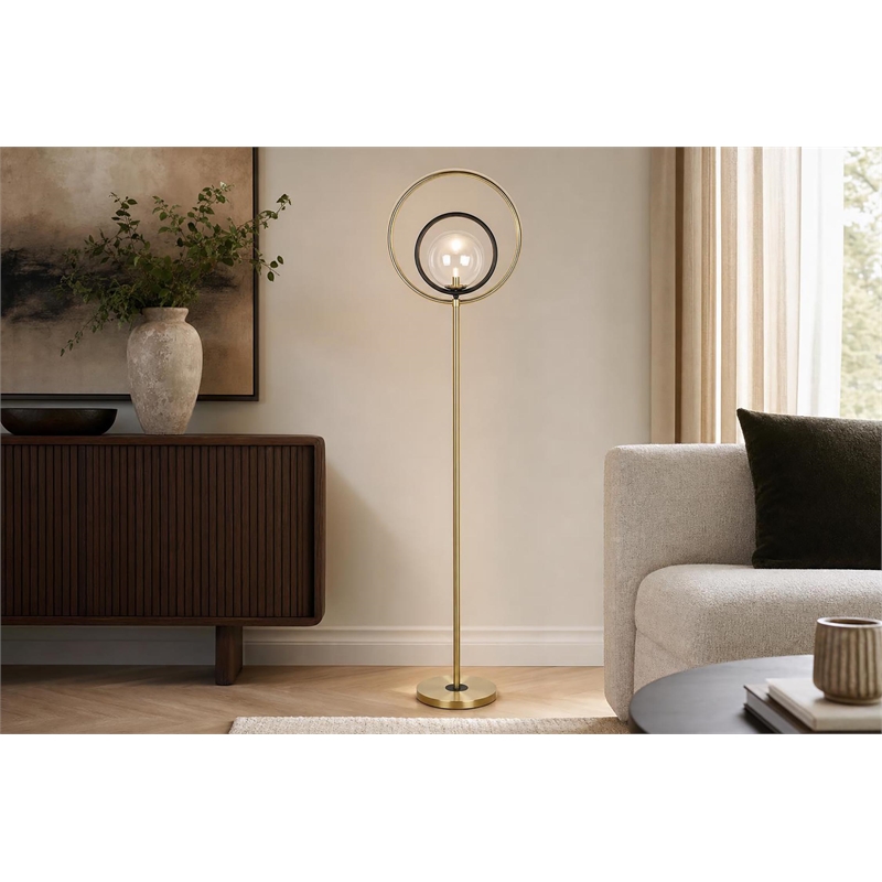 Maklaine Eclipse Aura Metal Floor Lamp in Matte Black and Soft Gold