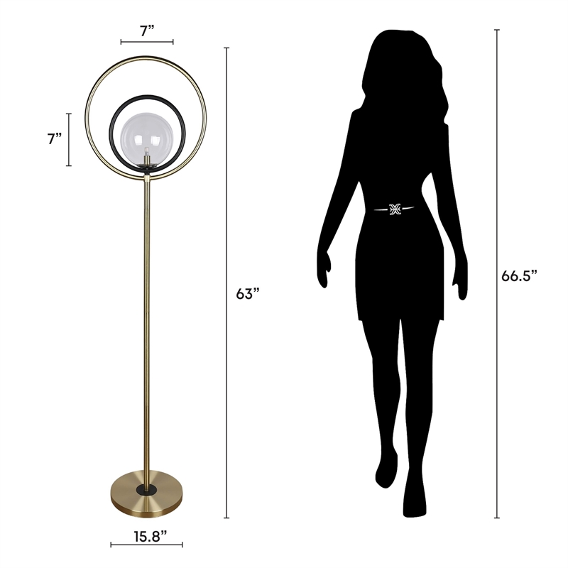 Maklaine Eclipse Aura Metal Floor Lamp in Matte Black and Soft Gold