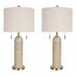 Maklaine Travertine Table Lamp Set with Metal Soft Gold Base and Cream Shade