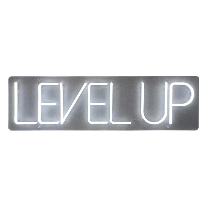 Maklaine Level Up White Neon Sign Art with Acrylic Frame and Plug-In Lighting