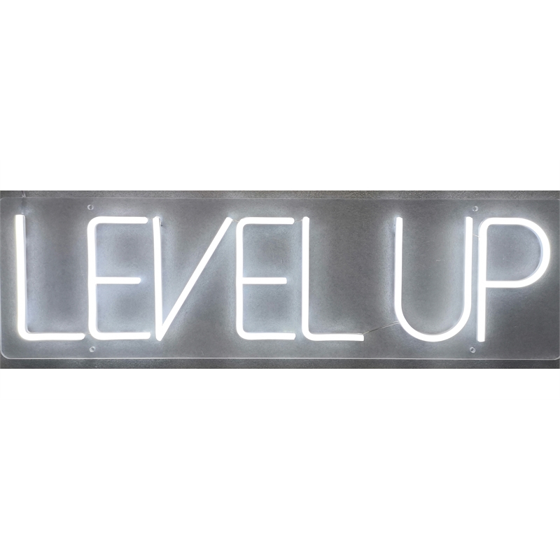 Maklaine Level Up White Neon Sign Art with Acrylic Frame and Plug-In Lighting