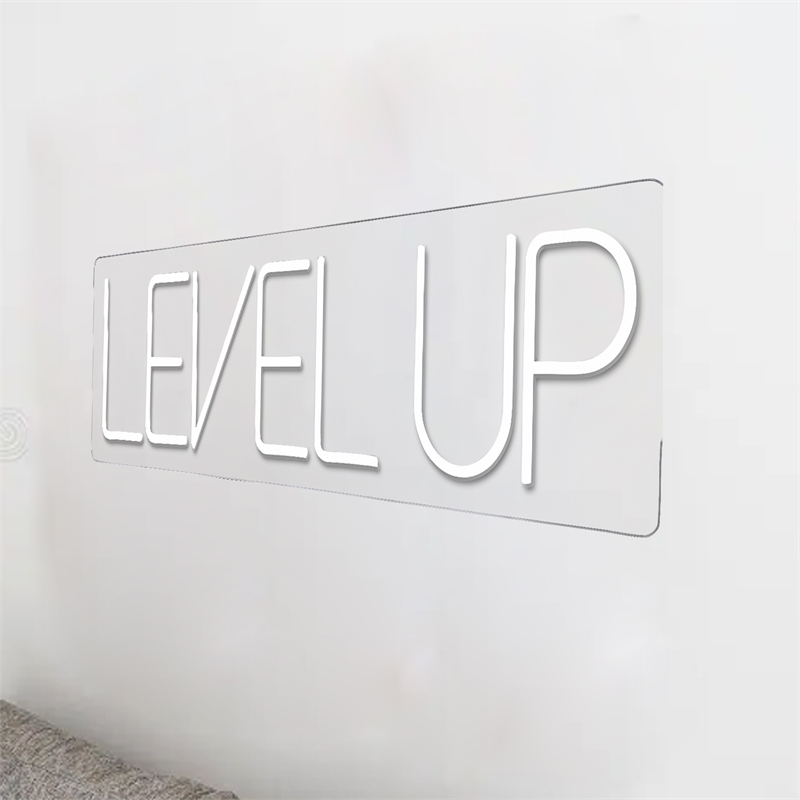 Maklaine Level Up White Neon Sign Art with Acrylic Frame and Plug-In Lighting