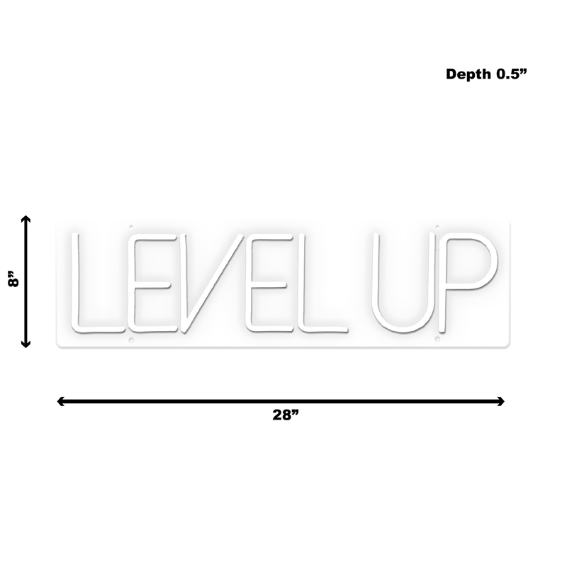 Maklaine Level Up White Neon Sign Art with Acrylic Frame and Plug-In Lighting