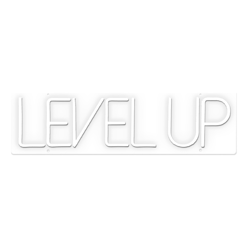 Maklaine Level Up White Neon Sign Art with Acrylic Frame and Plug-In Lighting
