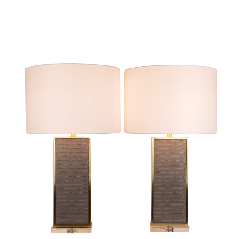 Maklaine Faux Gator PU Table Lamp with Soft Gold and Crystal Pedestal