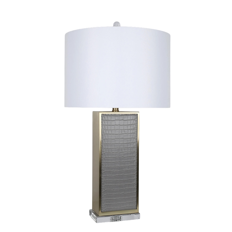 Maklaine Faux Gator PU Table Lamp with Soft Gold and Crystal Pedestal