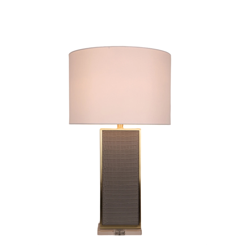 Maklaine Faux Gator PU Table Lamp with Soft Gold and Crystal Pedestal