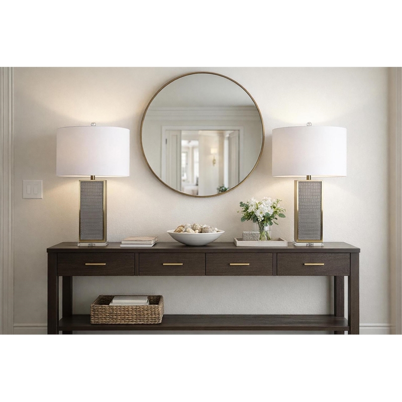 Maklaine Faux Gator PU Table Lamp with Soft Gold and Crystal Pedestal