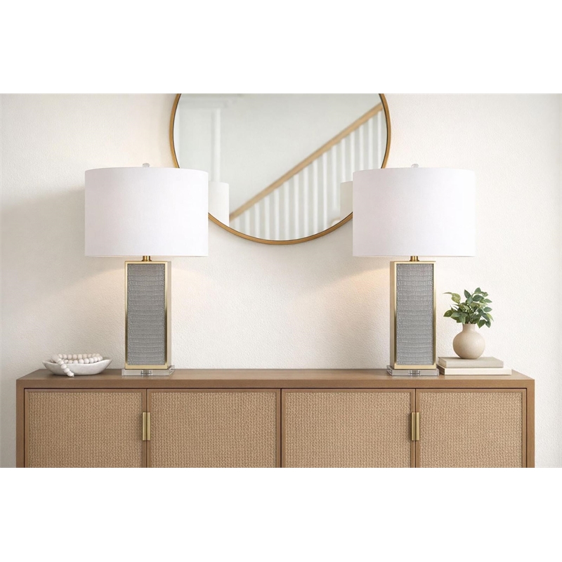 Maklaine Faux Gator PU Table Lamp with Soft Gold and Crystal Pedestal