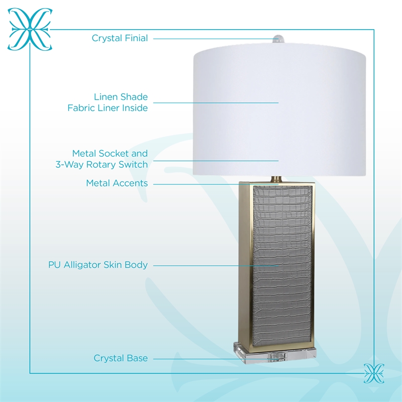 Maklaine Faux Gator PU Table Lamp with Soft Gold and Crystal Pedestal