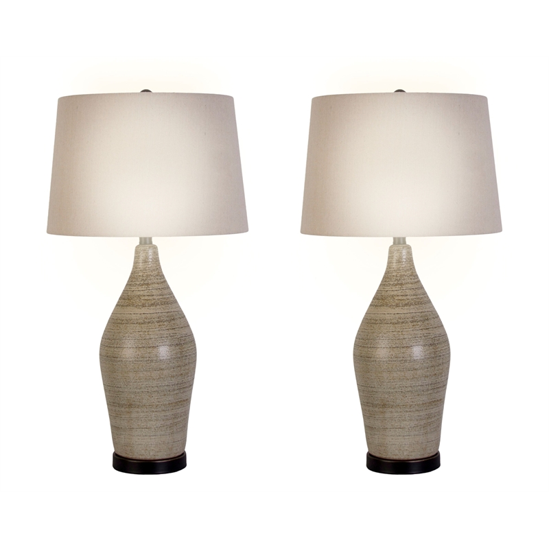 Maklaine Ceramic Table Lamp Set with Natural Stone and Black Details