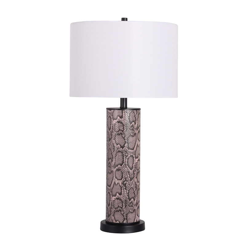 Maklaine Faux Leather Table Lamp Set in Snake Skin and Metal with White Shade