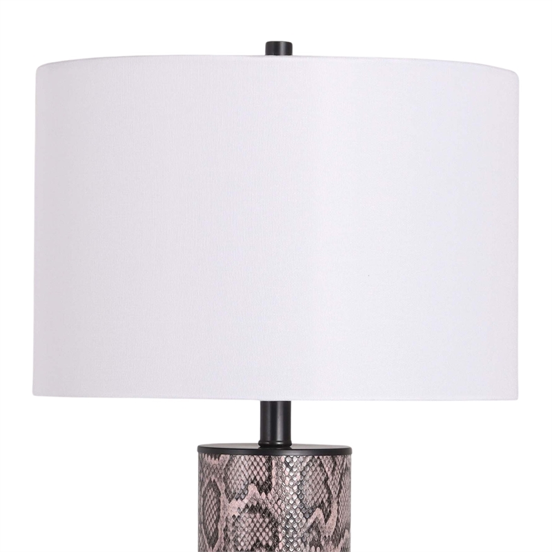 Maklaine Faux Leather Table Lamp Set in Snake Skin and Metal with White Shade