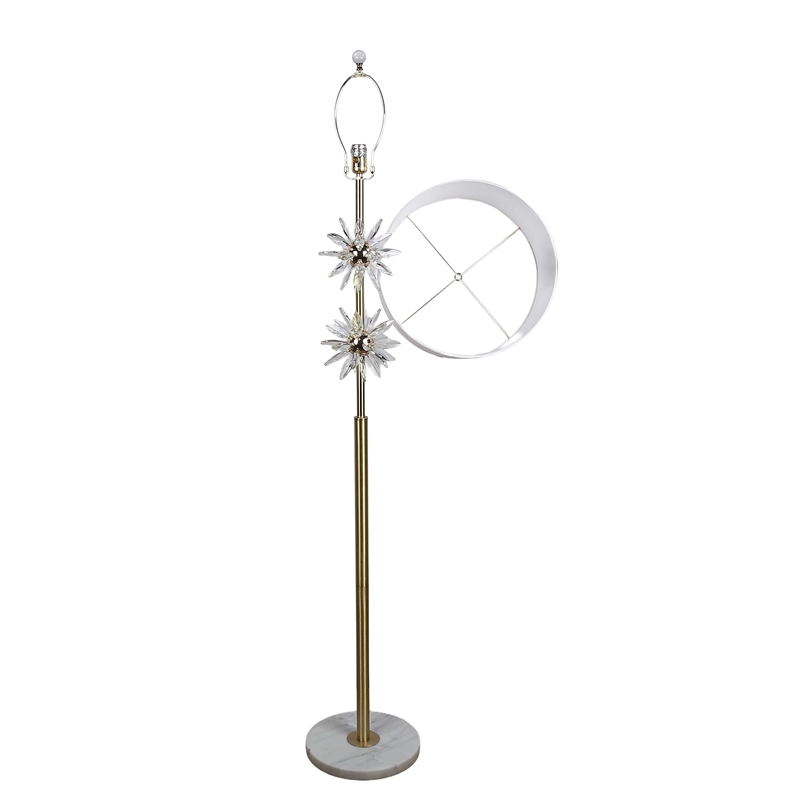Maklaine Crystal Floor Lamp in Soft Gold with Marble Base and Linen Shade