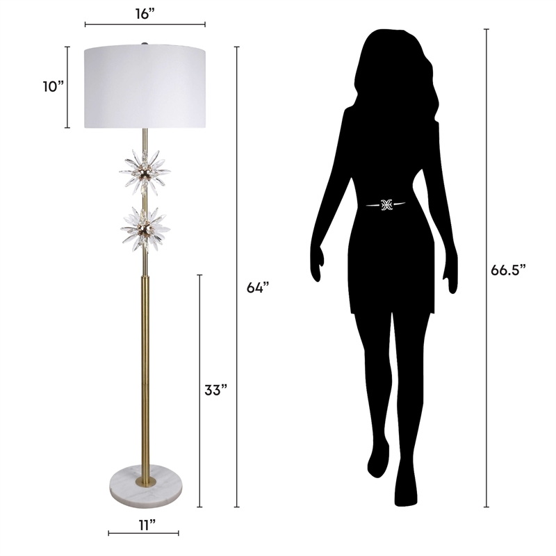 Maklaine Crystal Floor Lamp in Soft Gold with Marble Base and Linen Shade