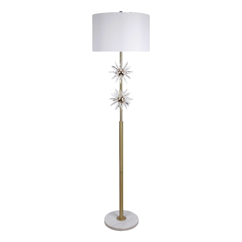 Maklaine Crystal Floor Lamp in Soft Gold with Marble Base and Linen Shade