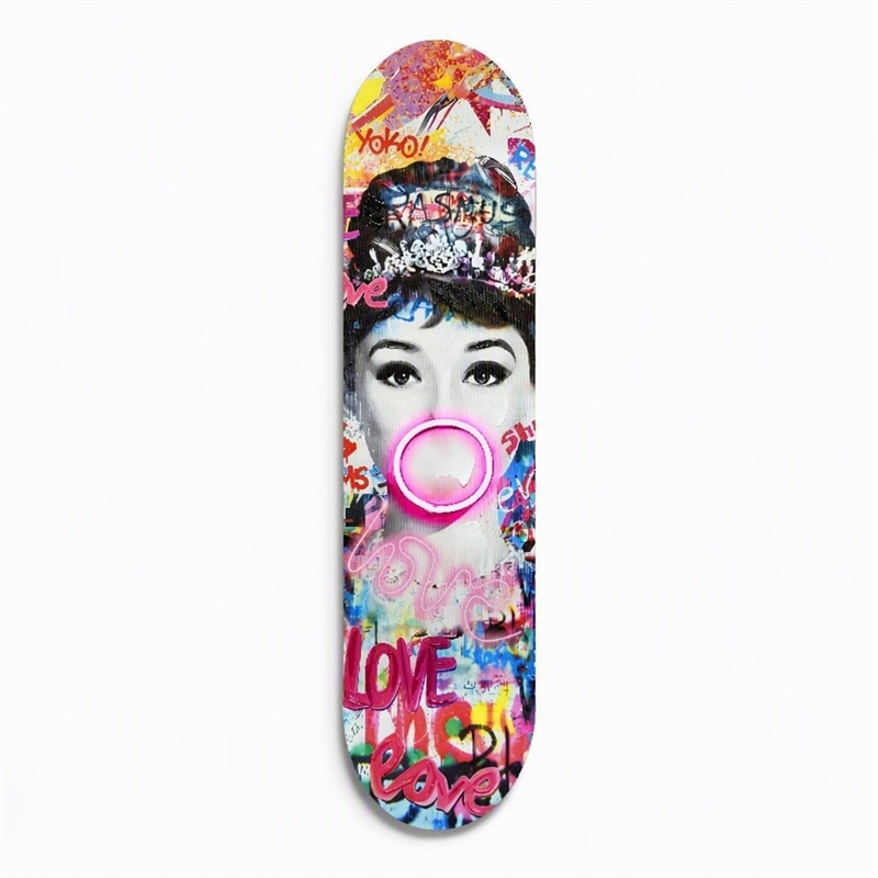 Maklaine Hand-Painted Skateboard Deck Wall Art with Neon Light Multi-Color