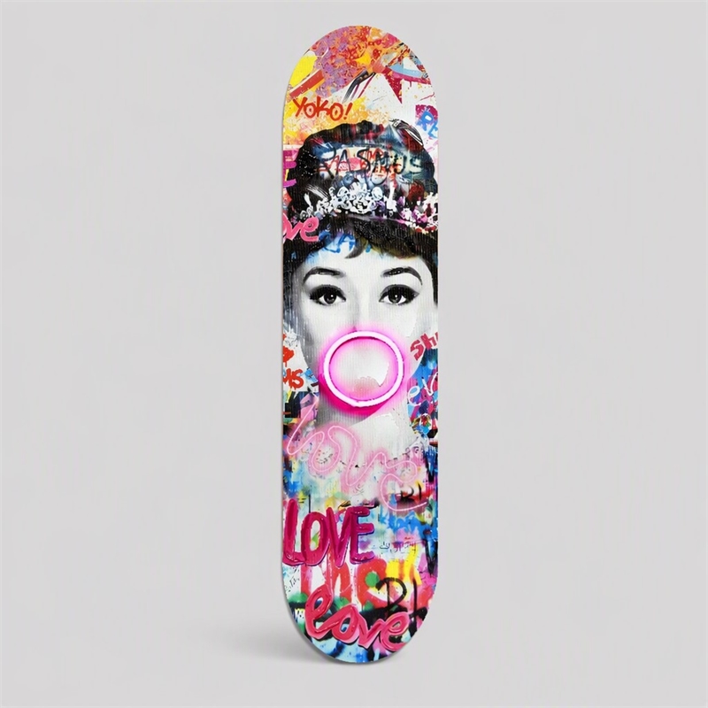 Maklaine Hand-Painted Skateboard Deck Wall Art with Neon Light Multi-Color