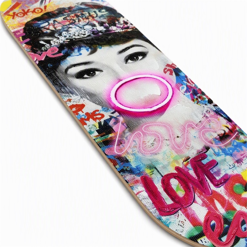 Maklaine Hand-Painted Skateboard Deck Wall Art with Neon Light Multi-Color