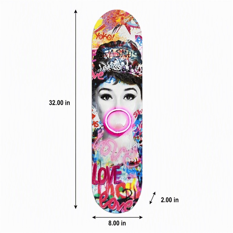 Maklaine Hand-Painted Skateboard Deck Wall Art with Neon Light Multi-Color