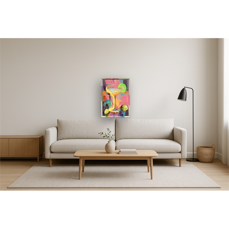 Maklaine Neon Cocktail Art Canvas Wall Art with Engineered Wood Frame