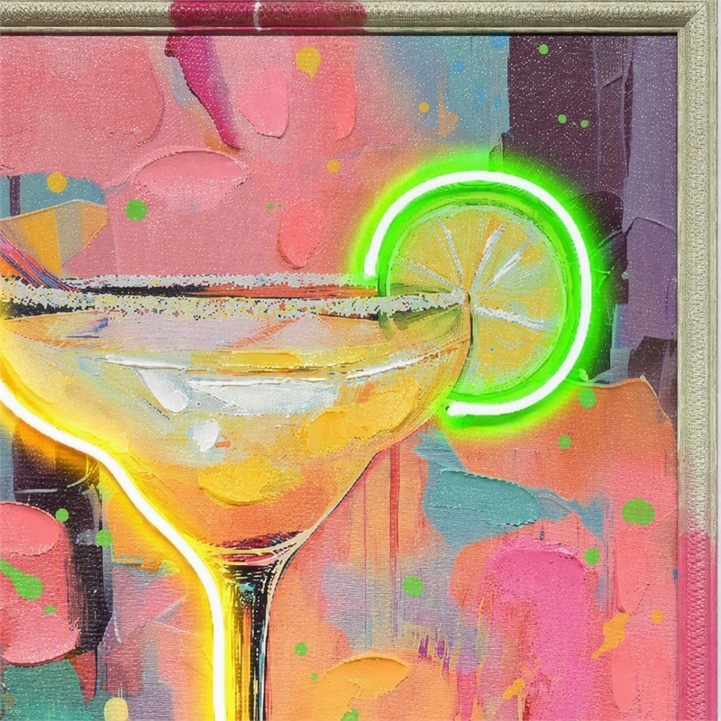 Maklaine Neon Cocktail Art Canvas Wall Art with Engineered Wood Frame