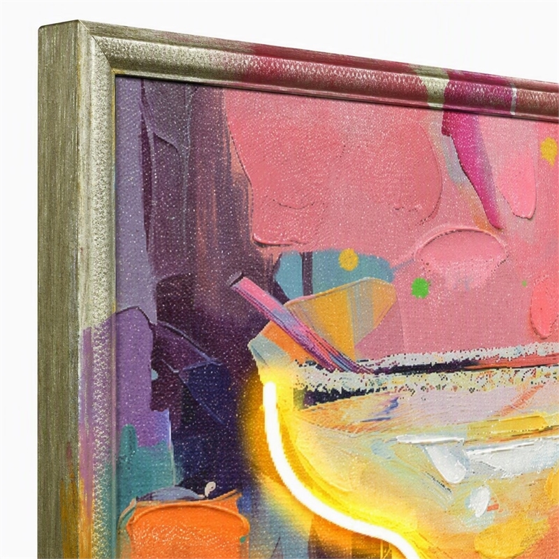 Maklaine Neon Cocktail Art Canvas Wall Art with Engineered Wood Frame