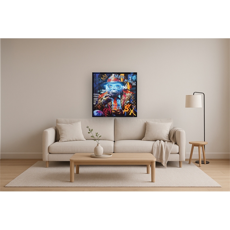 Maklaine Graffiti Canvas Neon Wall Art with Wood Frame - Multi-Color