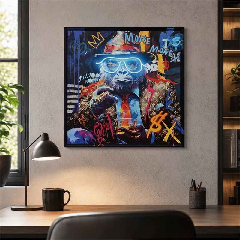 Maklaine Graffiti Canvas Neon Wall Art with Wood Frame - Multi-Color