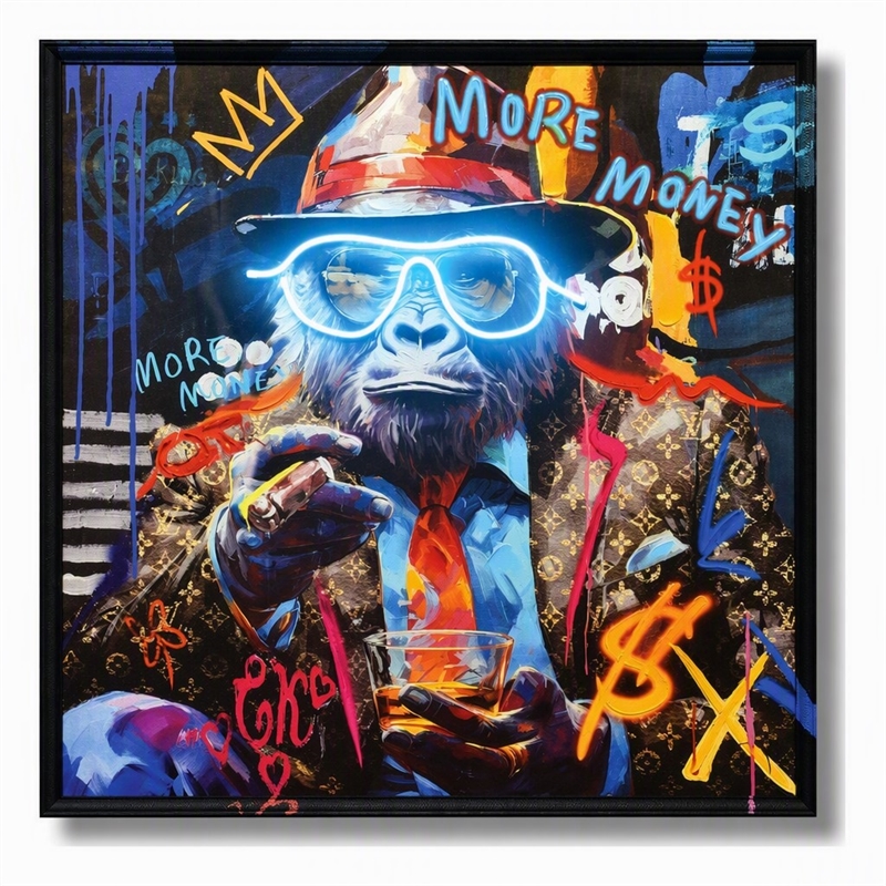 Maklaine Graffiti Canvas Neon Wall Art with Wood Frame - Multi-Color