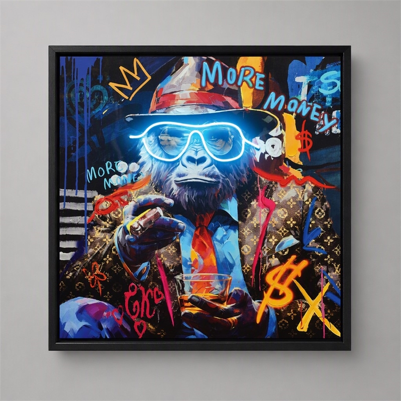 Maklaine Graffiti Canvas Neon Wall Art with Wood Frame - Multi-Color