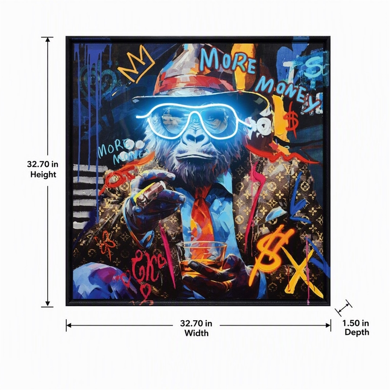 Maklaine Graffiti Canvas Neon Wall Art with Wood Frame - Multi-Color