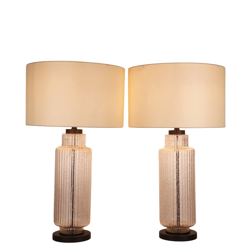 Maklaine Modern Ripple Glass Table Lamp with Gold Flecks and Linen Shade